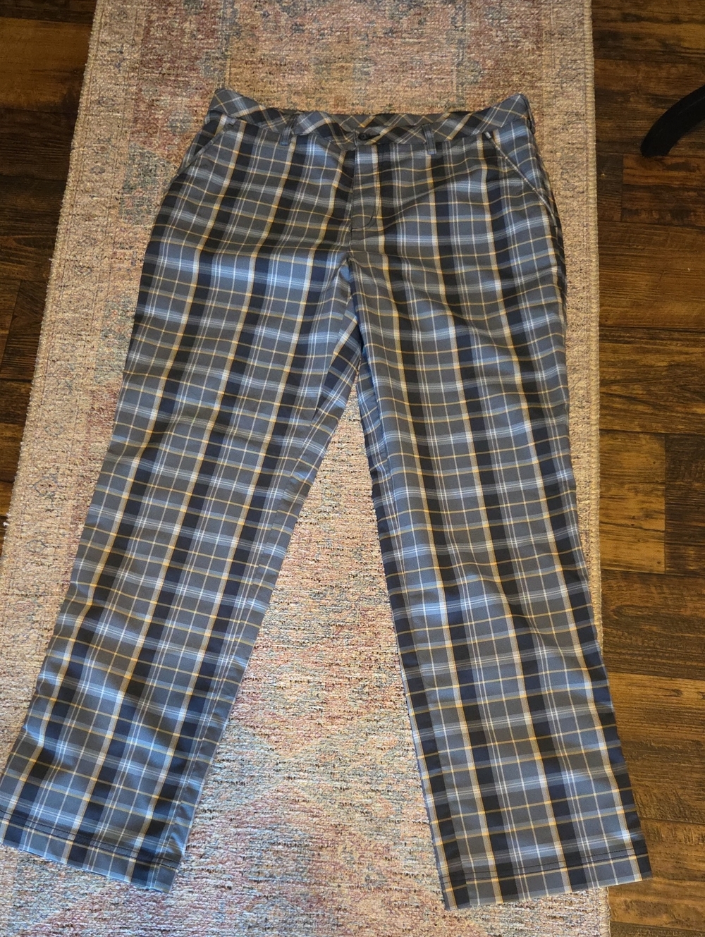 Men's Plaid Dress Pants in Blue and Gray